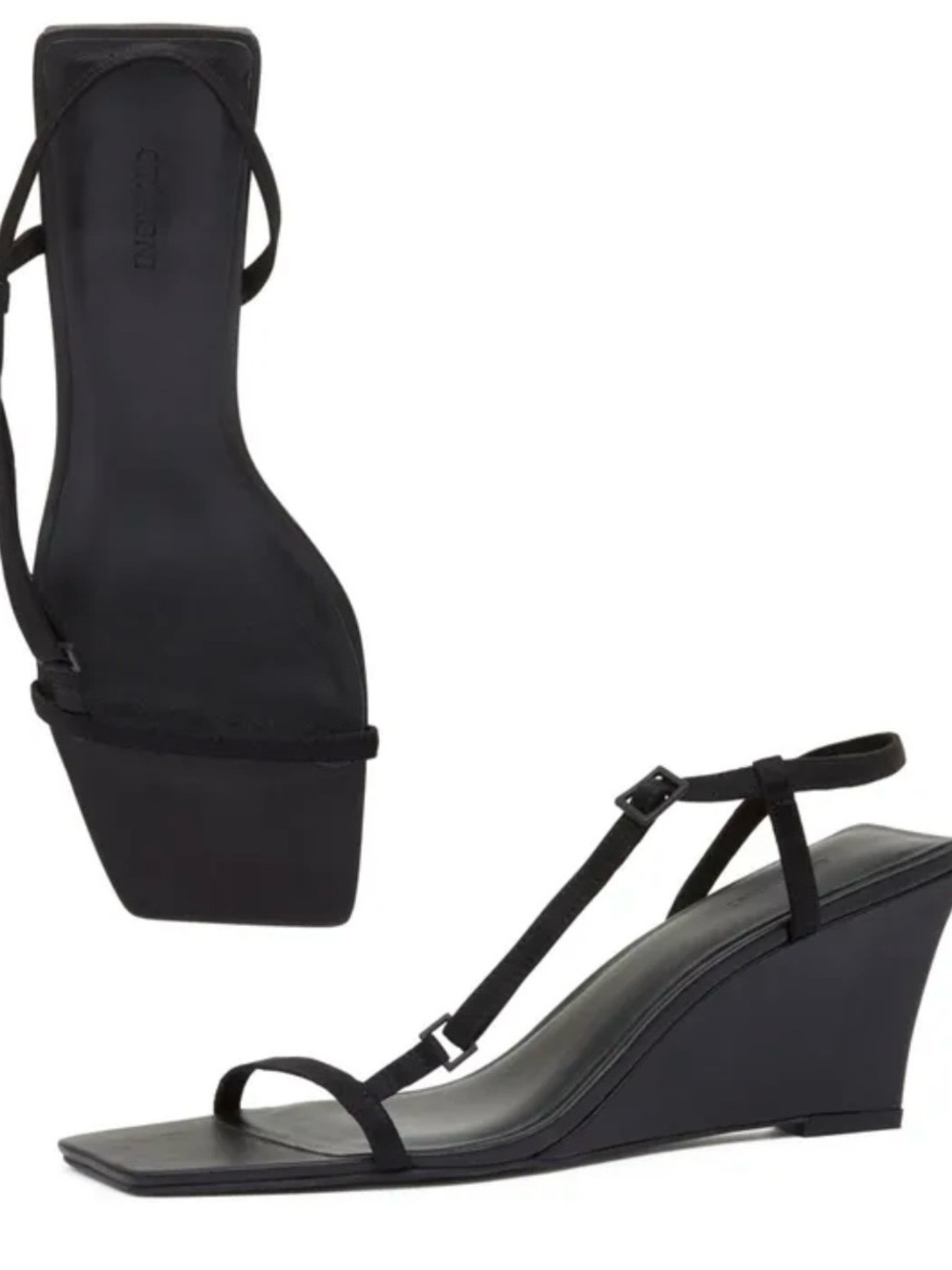 St Agni Strappy Black Square-Toe Slingback Wedge Sandals - Picture 3 of 5